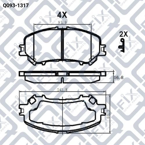 Колодки гальмівні передні (141.8x60.5x16.8) Q093-1317